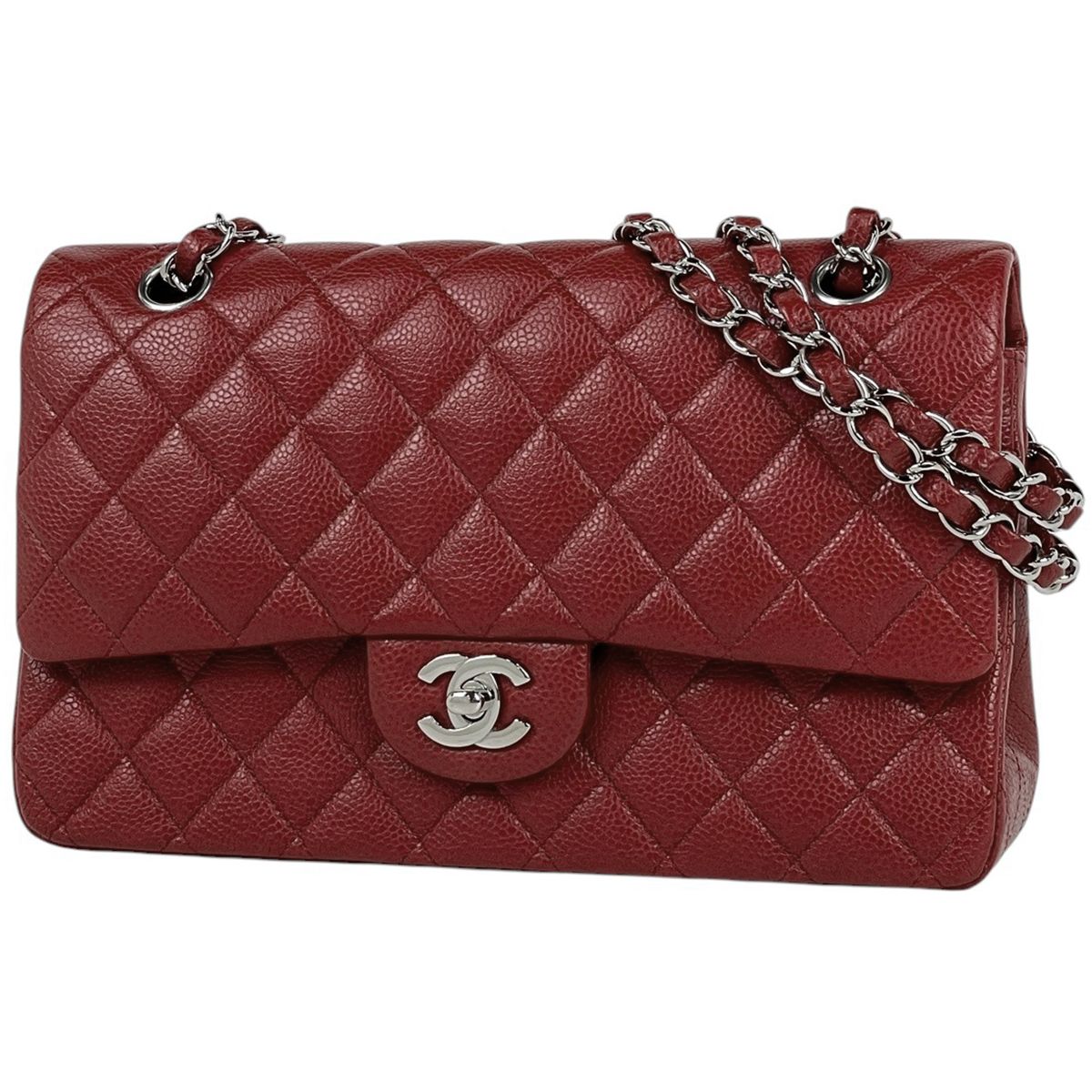 Chanel Shoulder Bag Quilted Double Flap CC Logo Caviar Leather