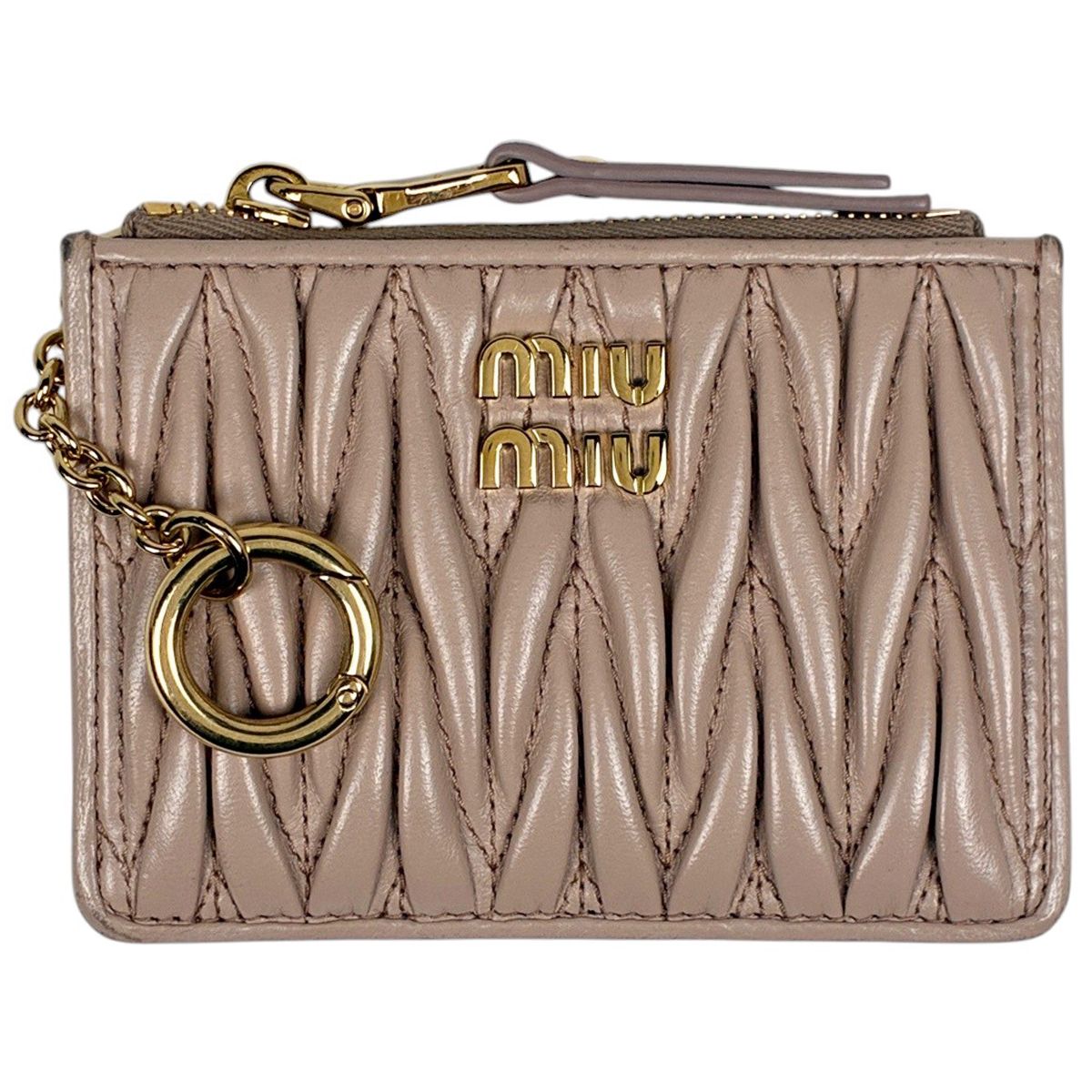 Miu Miu Card Case Matelasse Coin Purse Leather Pink