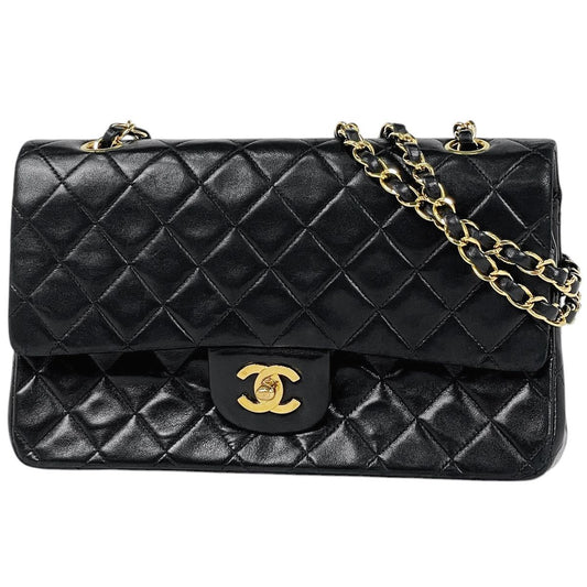 Chanel Shoulder Bag Quilted Double Flap CC Logo Leather Black