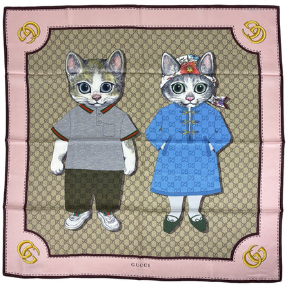 Gucci Scarf GG Pattern Yuko Higuchi Silk Pink Beige Multicolor