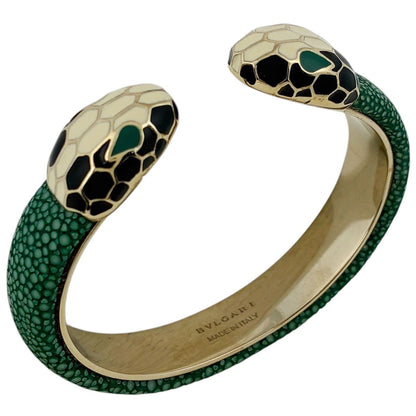 Bvlgari Serpenti Forever Leather Bracelet Bangle Garusha Gold Green