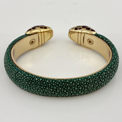 Bvlgari Serpenti Forever Leather Bracelet Bangle Garusha Gold Green — view 4