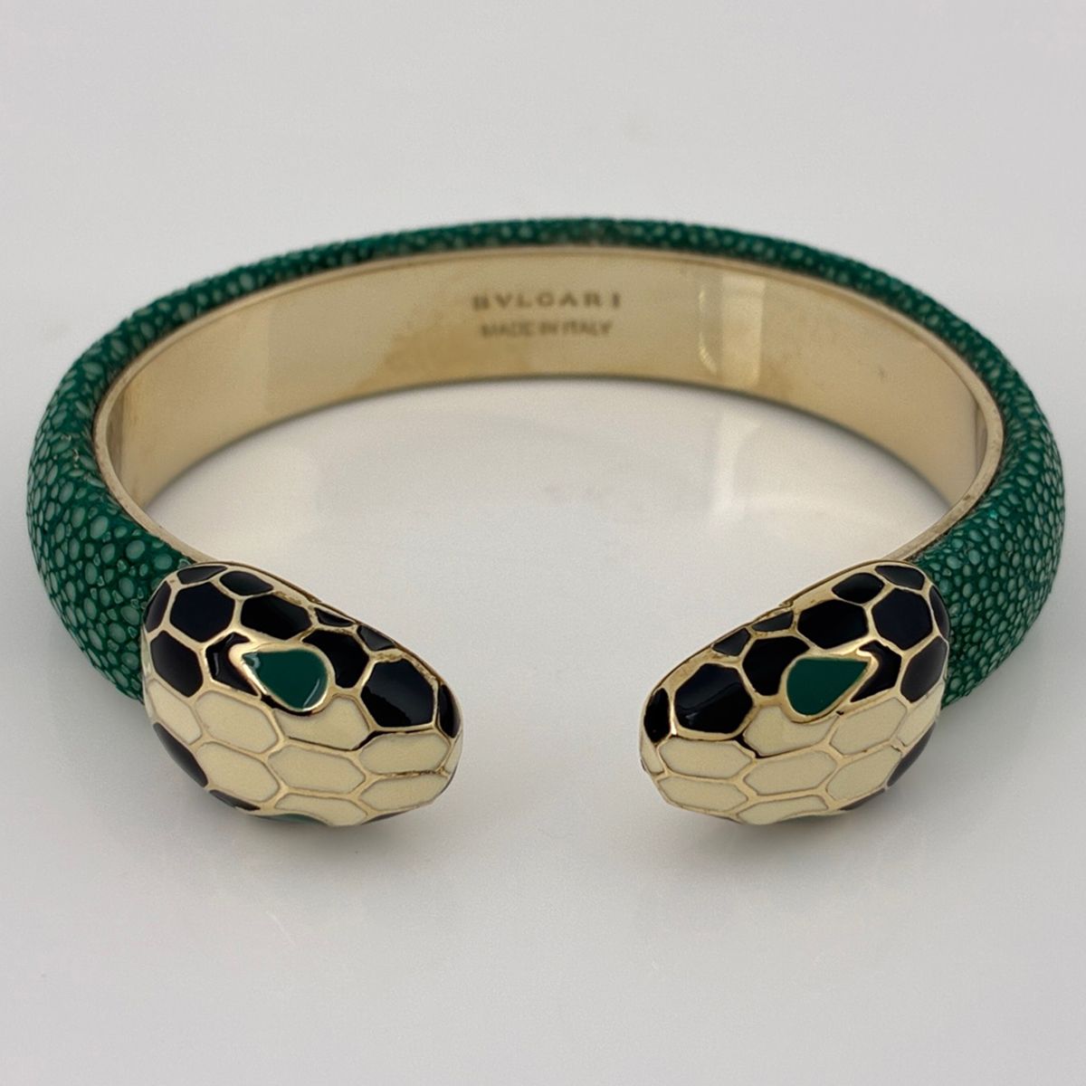 Bvlgari Serpenti Forever Leather Bracelet Bangle Garusha Gold Green — view 2