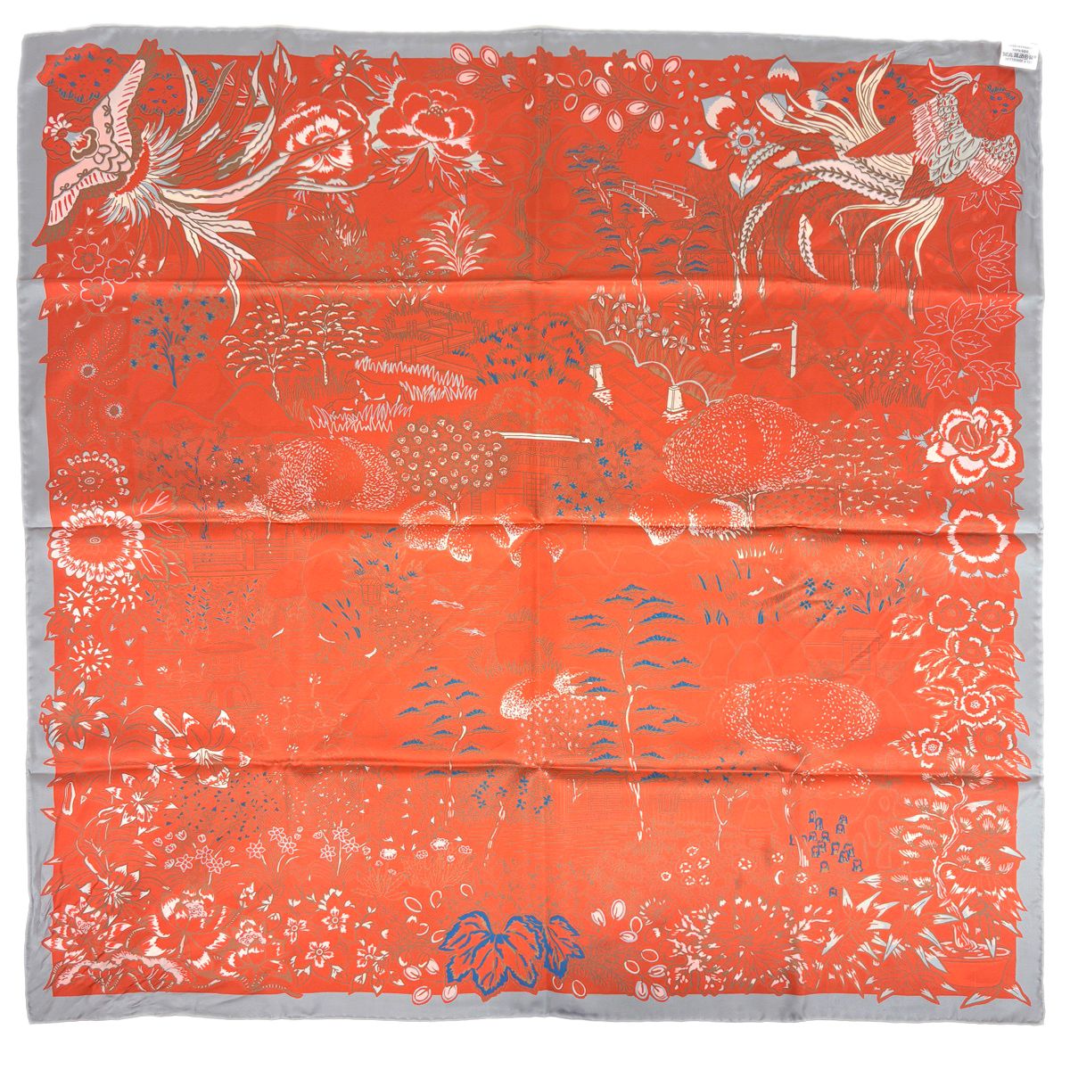 Hermes Carre 90 Mille Feuilles de Soie Scarf Feuille de Double Face Silk Gray — view 2