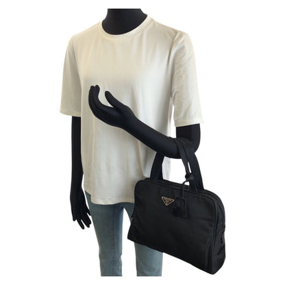 Prada Tessuto Black Silver Nylon Handbag — view 7