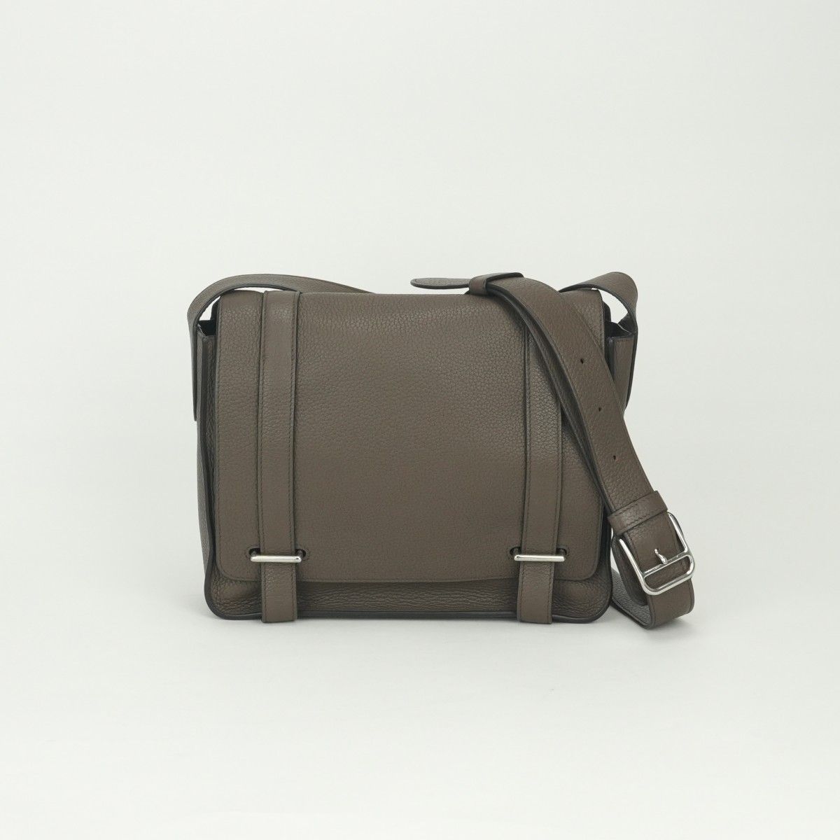 Hermes Steve Shoulder Bag Taurillon Clemence Taupe Gray Silver Messengerbag