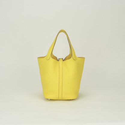 Hermes Picotin Lock PM Tote Taurillon Clemence Lime Yellow Silver — view 3