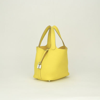 Hermes Picotin Lock PM Tote Taurillon Clemence Lime Yellow Silver — view 2