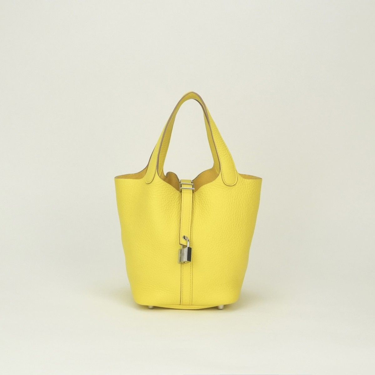 Hermes Picotin Lock PM Tote Taurillon Clemence Lime Yellow Silver