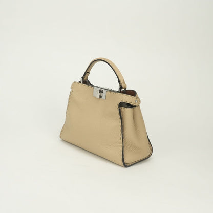 Fendi Peekaboo Essential Selleria Tote Shoulder Bag Leather Beige Silver 2-Way — view 2
