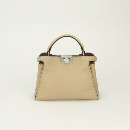 Fendi Peekaboo Essential Selleria Tote Shoulder Bag Leather Beige Silver 2-Way — view 3
