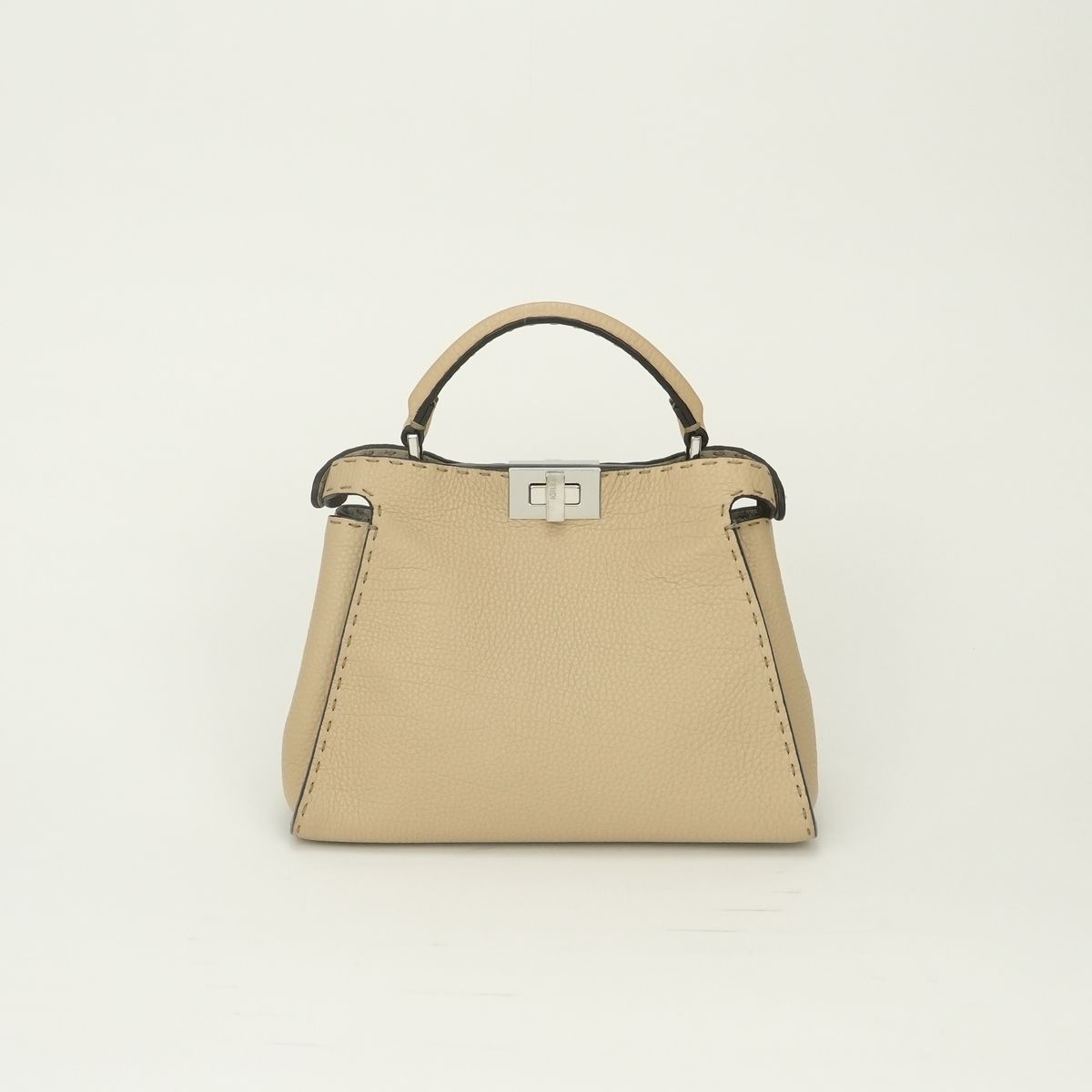 Fendi Peekaboo Essential Selleria Tote Shoulder Bag Leather Beige Silver 2-Way