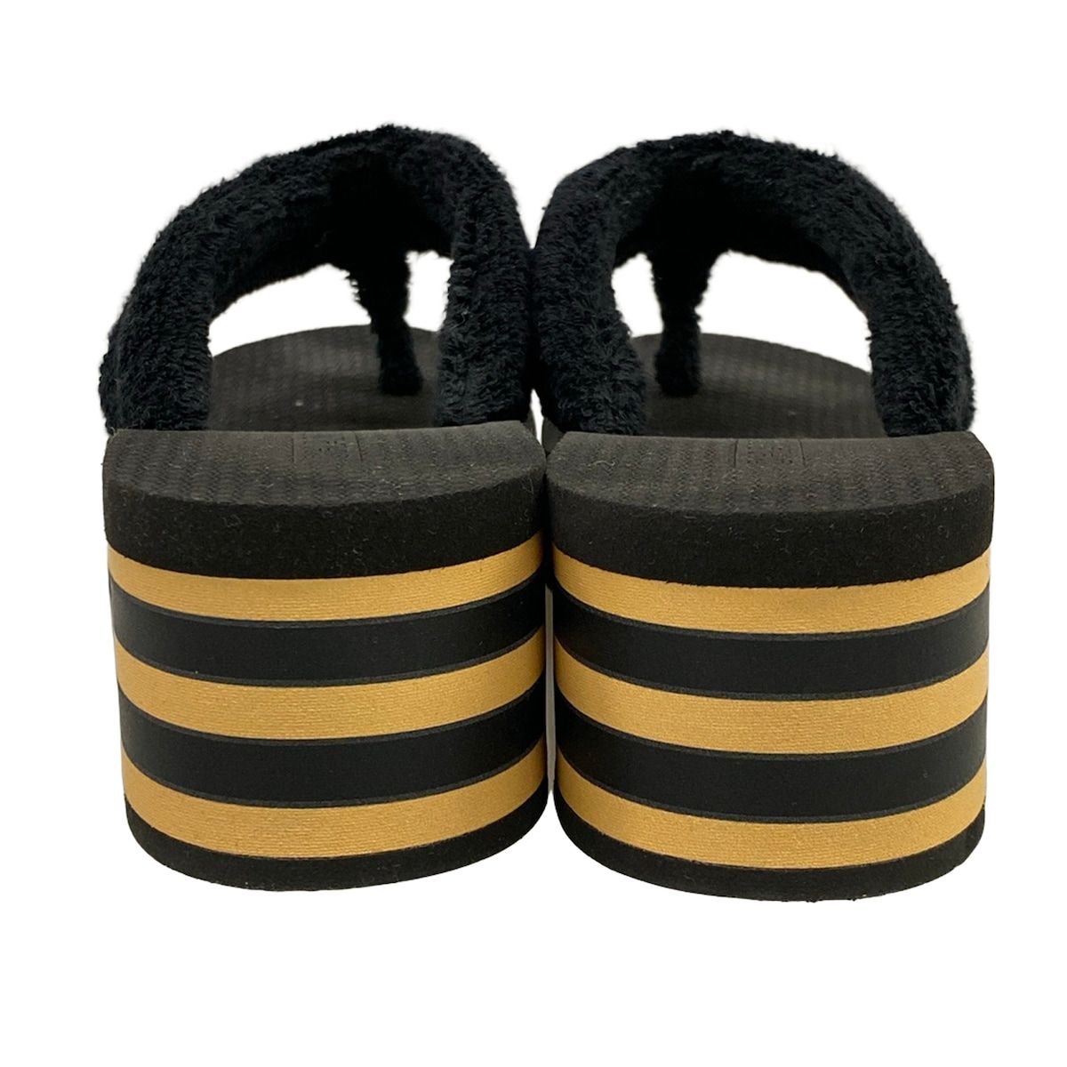 Chanel Beach Sandals Black Light Brown CC Logo Border Wedge Cotton — view 6