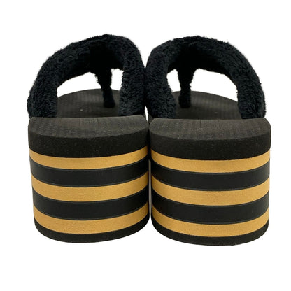 Chanel Beach Sandals Black Light Brown CC Logo Border Wedge Cotton — view 6