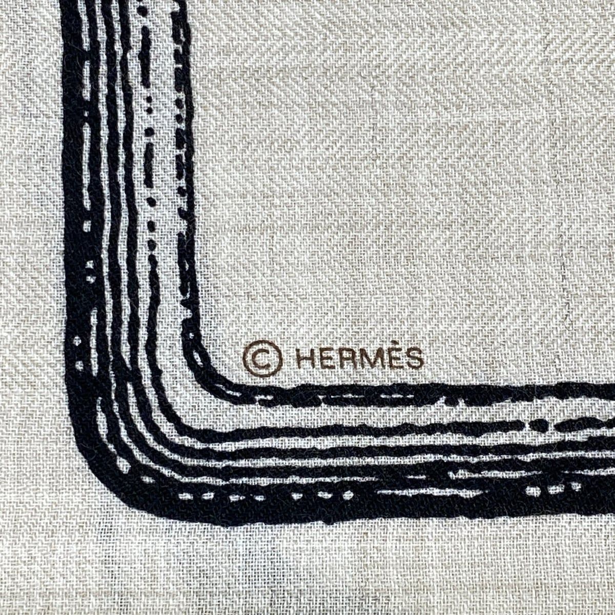 Hermes Shawl Carre 140 Gray Beige Light Brown Black Cashmere Silk Scarf — view 2