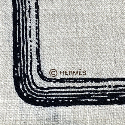 Hermes Shawl Carre 140 Gray Beige Light Brown Black Cashmere Silk Scarf — view 2
