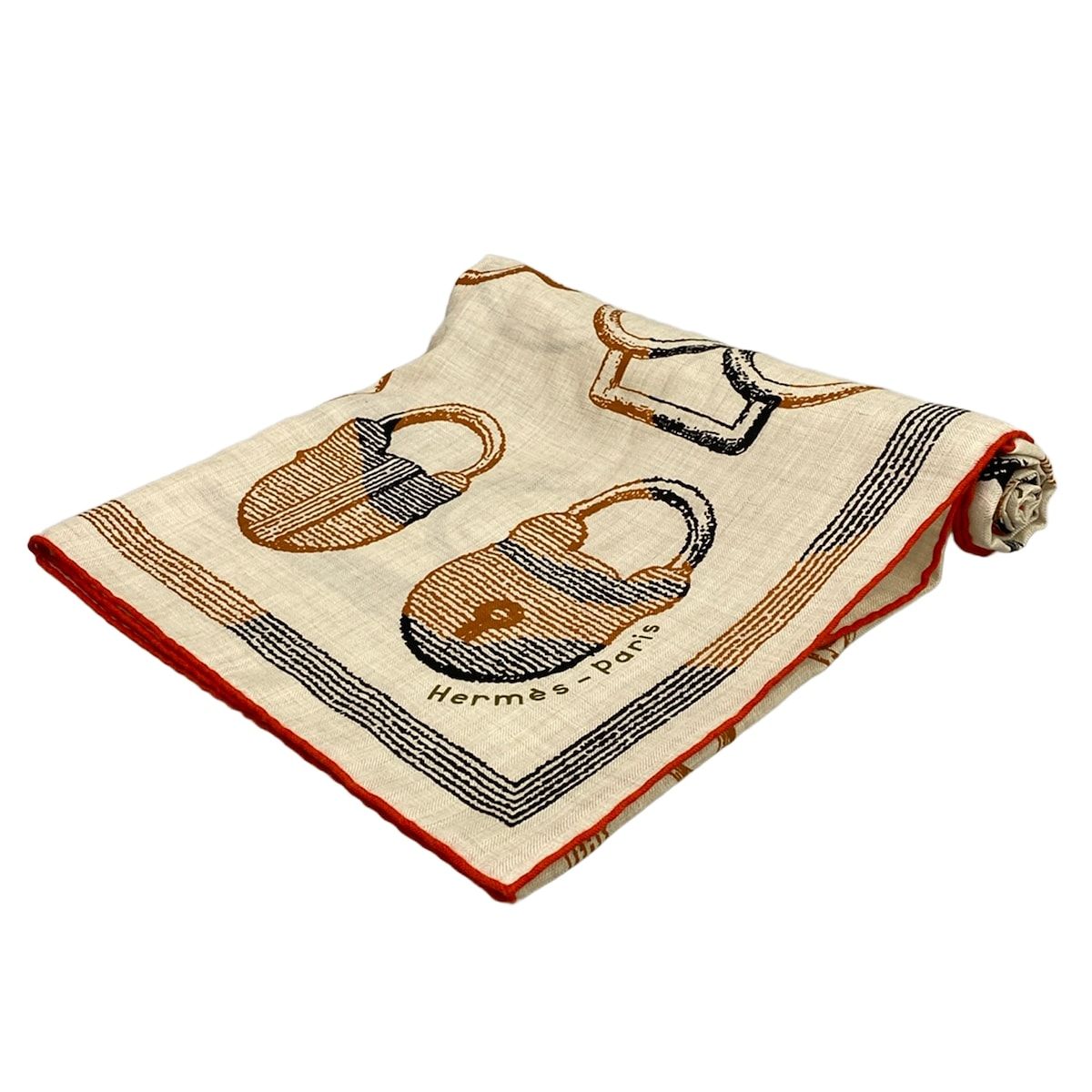 Hermes Shawl Carre 140 Gray Beige Light Brown Black Cashmere Silk Scarf