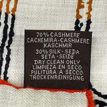 Hermes Shawl Carre 140 Gray Beige Light Brown Black Cashmere Silk Scarf — view 3