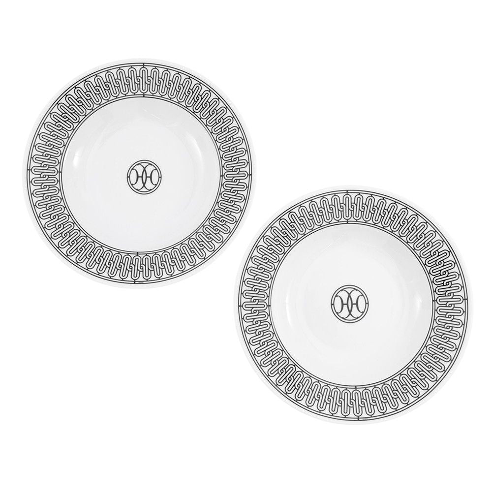 Hermes Soup Plate H Deco Set Ceramic Tableware White Black