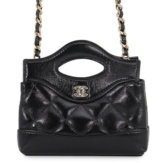 Chanel Chain Shoulder Bag CC Logo Quilted Lambskin Clutch Black