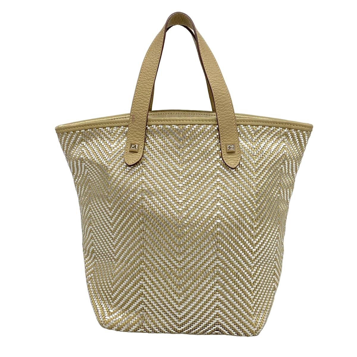 Hermes Tote Chain Nye PM Gray Beige Silver Braided Leather — view 3