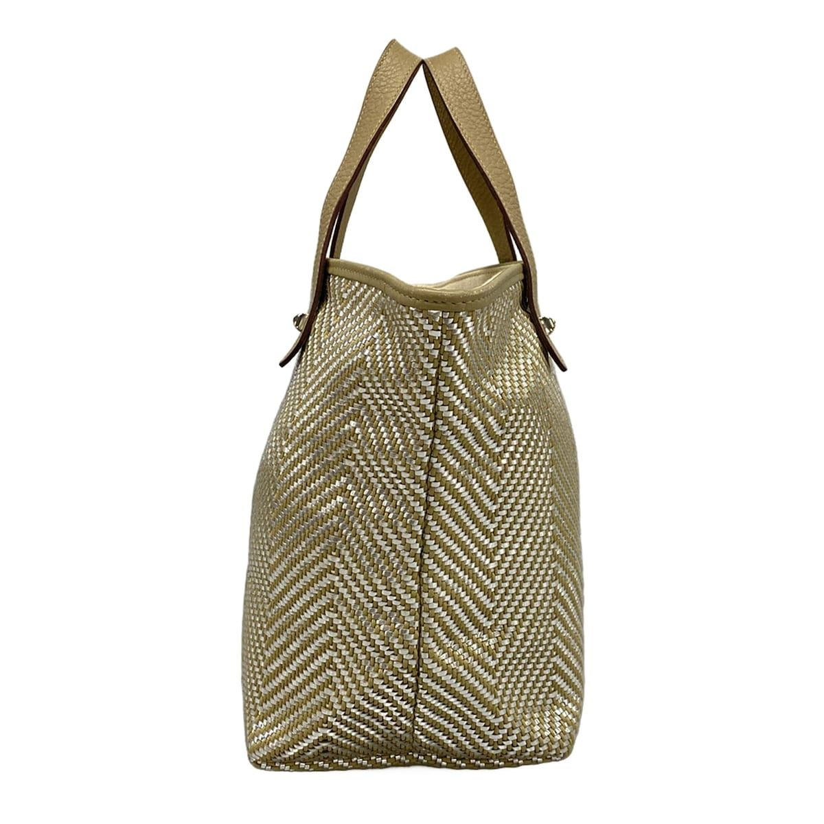 Hermes Tote Chain Nye PM Gray Beige Silver Braided Leather — view 2