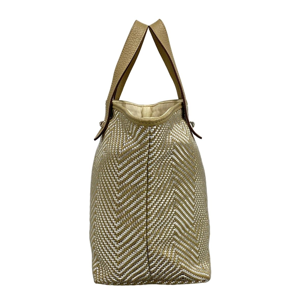 Hermes Tote Chain Nye PM Gray Beige Silver Braided Leather — view 4