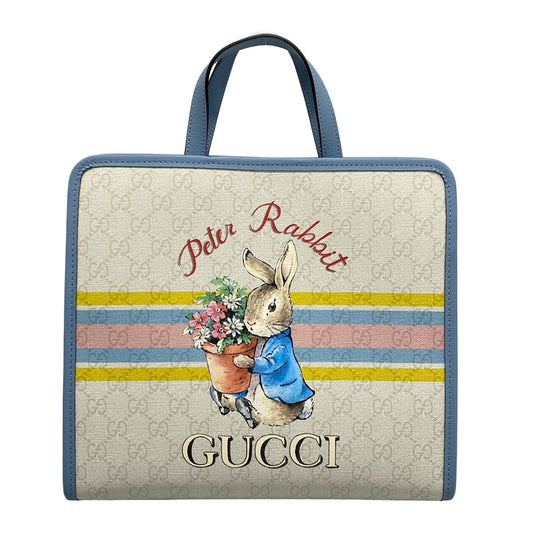 Gucci Tote Children's GG Print Ivory Light Blue Multi Peter Rabbit Leather