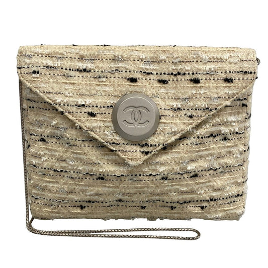 Chanel Shoulder Bag Quilted Beige Silver Multi Chain