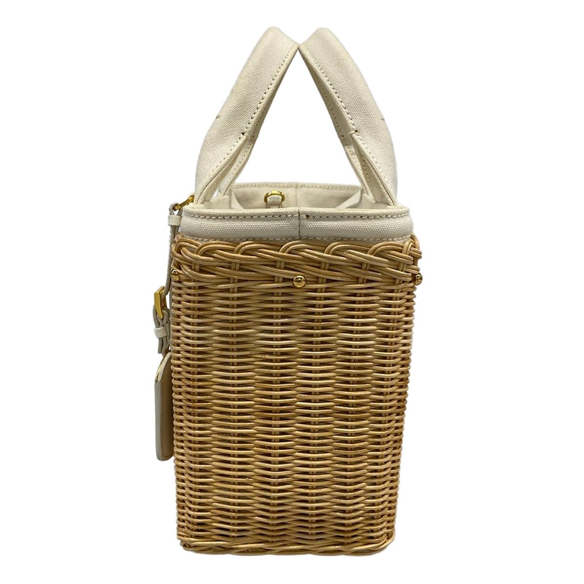 Prada Tote Medium Wicker Canvas Beige Ivory Basket — view 4