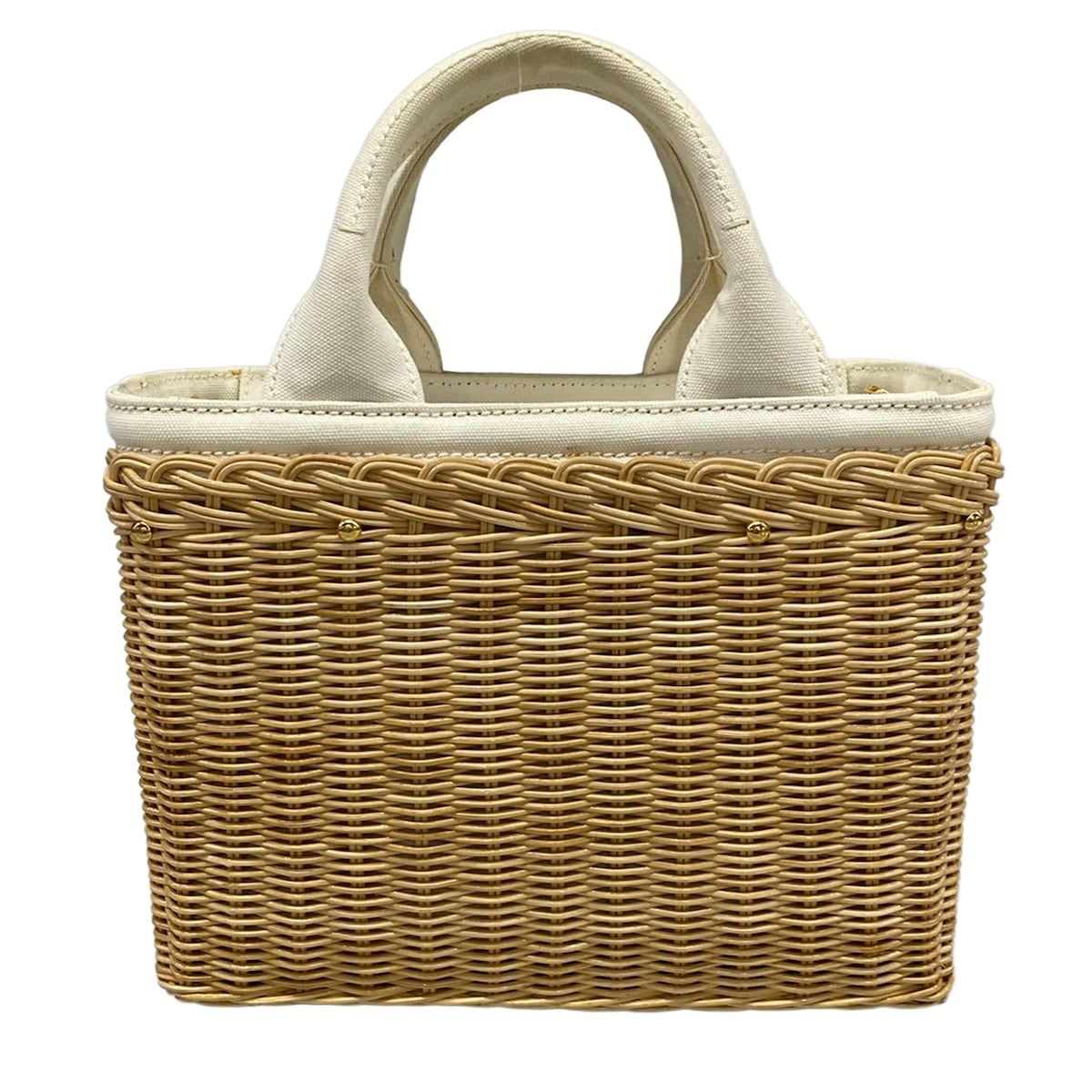 Prada Tote Medium Wicker Canvas Beige Ivory Basket — view 3