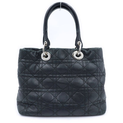 Dior Cannage Handbag Black Leather Silver — view 2