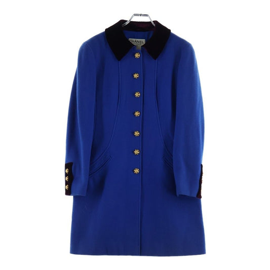 Chanel 96A Gripoix Button Velour Paneled Wool Soutien Collar Coat Blue