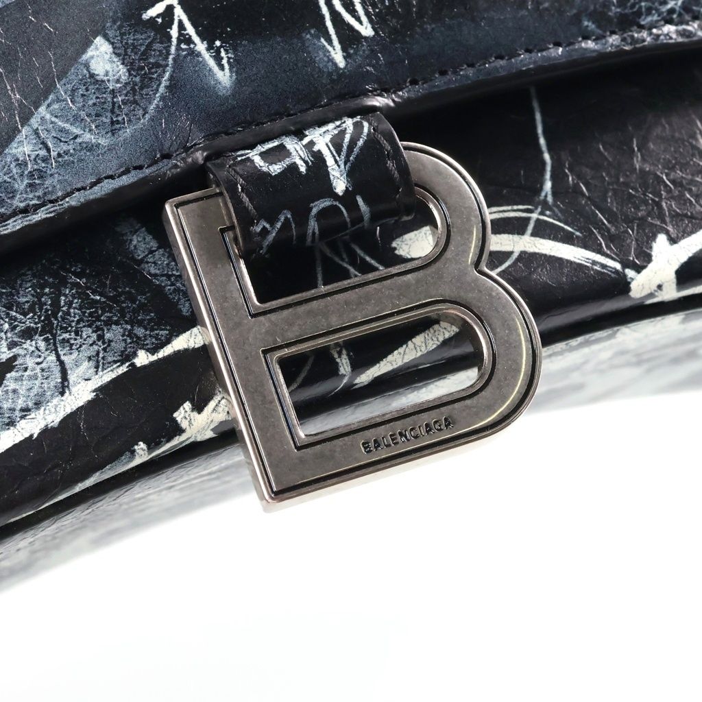 Balenciaga Hourglass Graffiti Small 2-Way Shoulder Bag Black Leather — view 6
