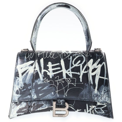Balenciaga Hourglass Graffiti Small 2-Way Shoulder Bag Black Leather