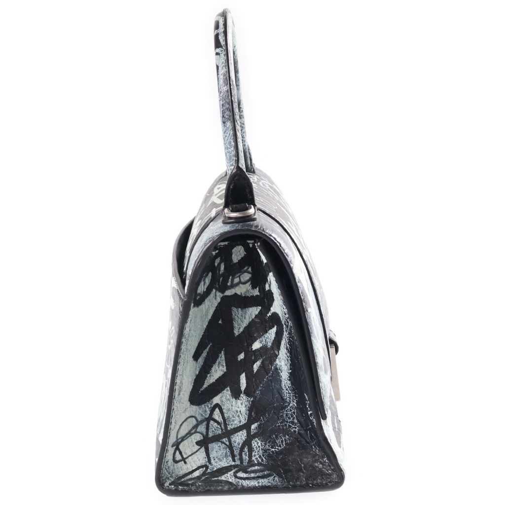 Balenciaga Hourglass Graffiti Small 2-Way Shoulder Bag Black Leather — view 3