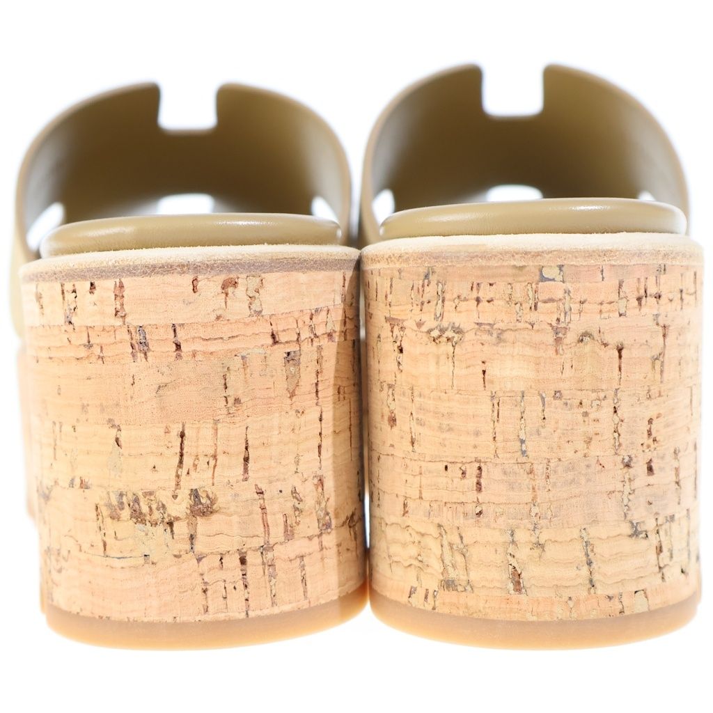 Hermes Eze Wedge Sole Sandals Thick Suede Cork Beige — view 3