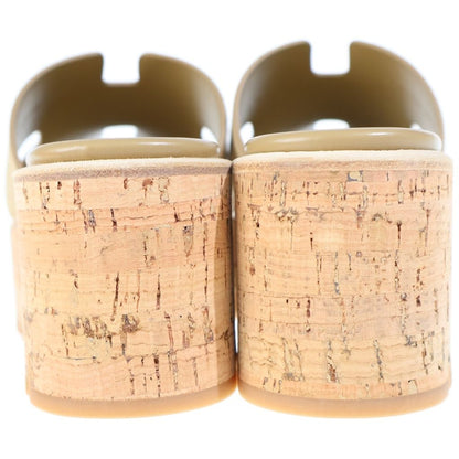 Hermes Eze Wedge Sole Sandals Thick Suede Cork Beige — view 3