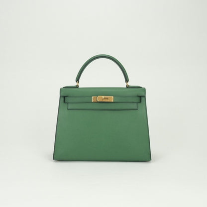 Hermes Kelly 28 Tote Courchevel Green Gold