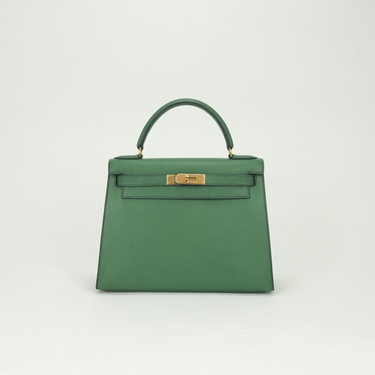 Hermes Kelly 28 Tote Courchevel Green Gold