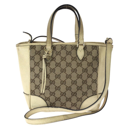Gucci 2-Way Beige Gold GG Canvas Leather Shoulder Bag