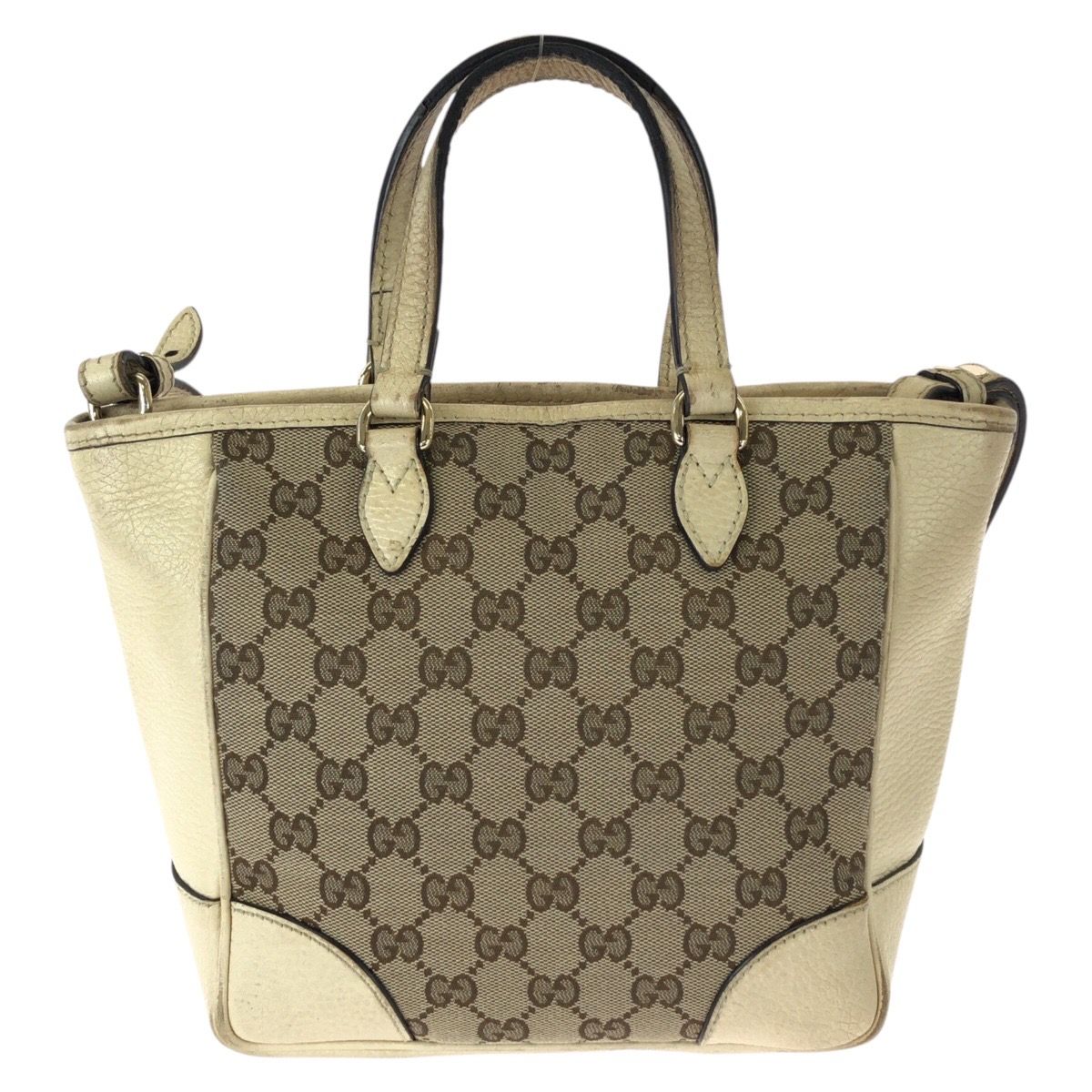 Gucci 2-Way Beige Gold GG Canvas Leather Shoulder Bag — view 2