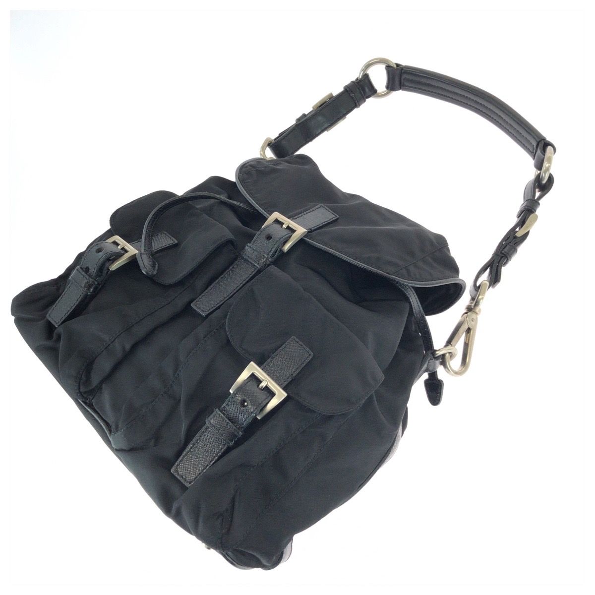 Prada Tessuto Black Silver Nylon Leather Shoulder Bag Pochette — view 5