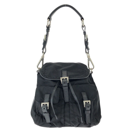 Prada Tessuto Black Silver Nylon Leather Shoulder Bag Pochette