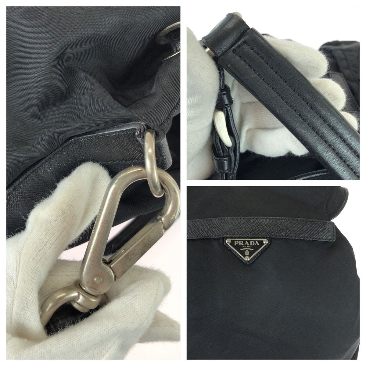 Prada Tessuto Black Silver Nylon Leather Shoulder Bag Pochette — view 6