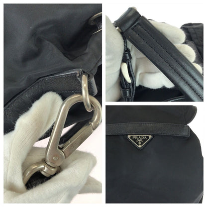 Prada Tessuto Black Silver Nylon Leather Shoulder Bag Pochette — view 6