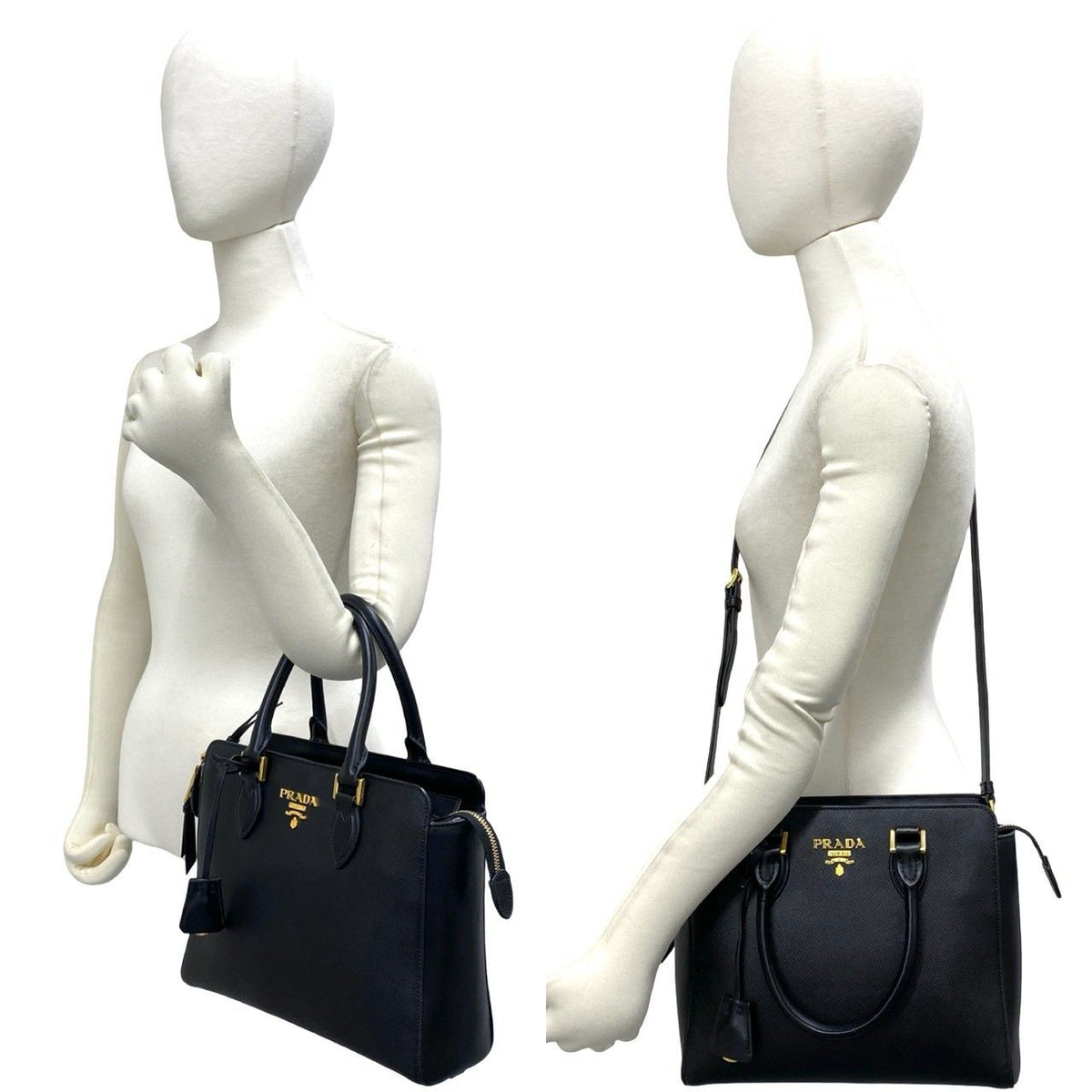 Prada Logo Leather 2-Way Shoulder Bag Mini Tote Black — view 2