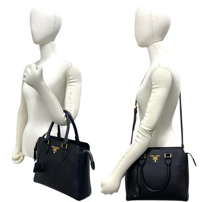 Prada Logo Leather 2-Way Shoulder Bag Mini Tote Black — view 2