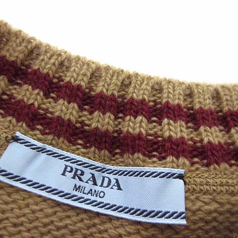 Prada Wool Cashmere Knit Vest Sleeveless Sweater and Logo Jacquard S Camel 38 — view 7