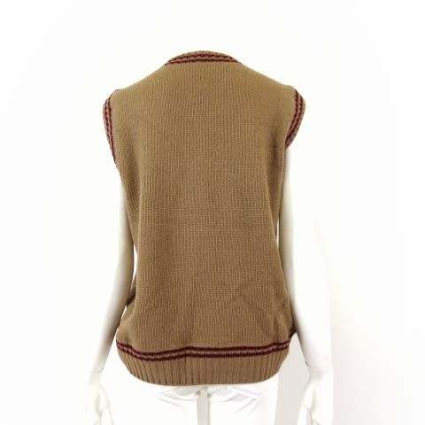Prada Wool Cashmere Knit Vest Sleeveless Sweater and Logo Jacquard S Camel 38 — view 3